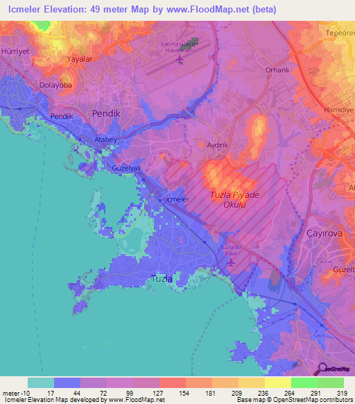 Icmeler,Turkey Elevation Map