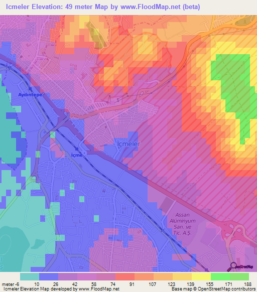 Icmeler,Turkey Elevation Map