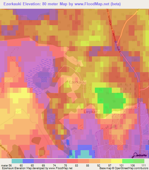 Ezerkauki,Latvia Elevation Map