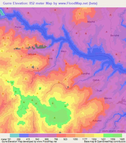 Gurre,Albania Elevation Map