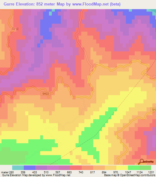 Gurre,Albania Elevation Map