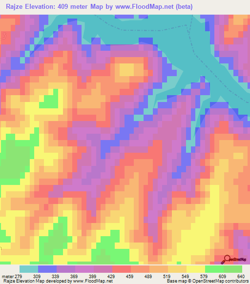 Rajze,Albania Elevation Map