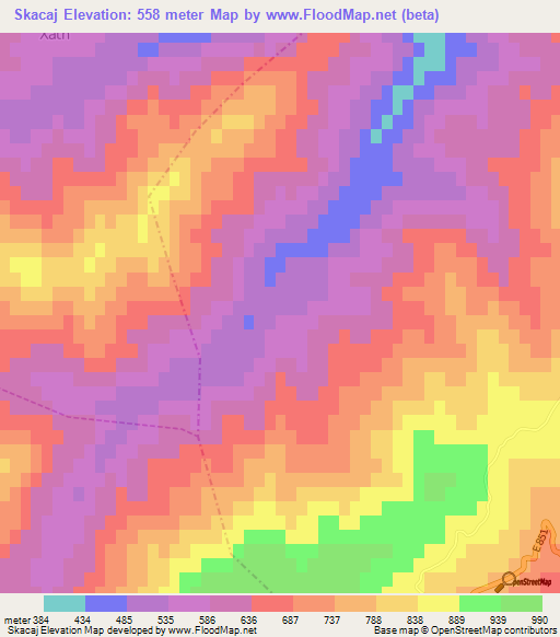 Skacaj,Albania Elevation Map