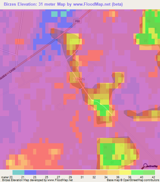 Birzes,Latvia Elevation Map