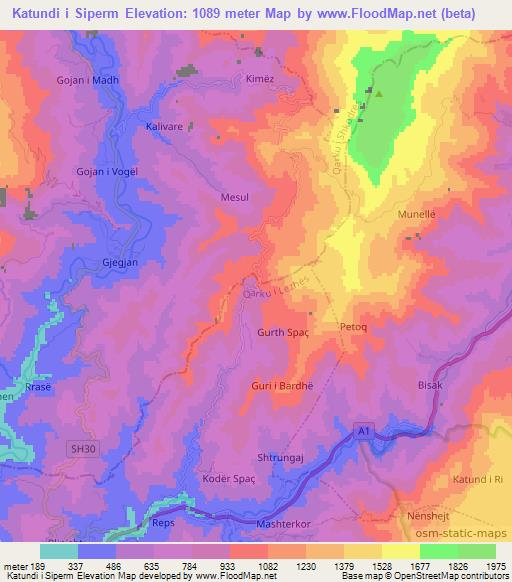 Katundi i Siperm,Albania Elevation Map