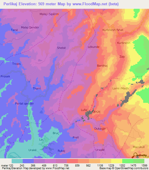 Perlikaj,Albania Elevation Map