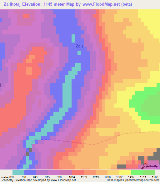 Zallhotaj,Albania Elevation Map