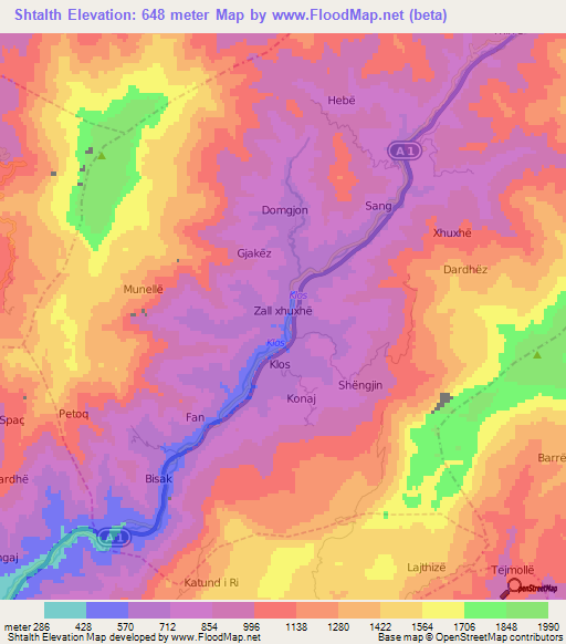 Shtalth,Albania Elevation Map