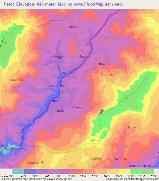 Petoc,Albania Elevation Map