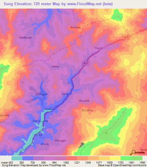 Sung,Albania Elevation Map