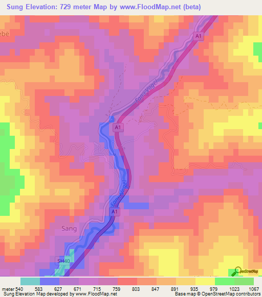 Sung,Albania Elevation Map