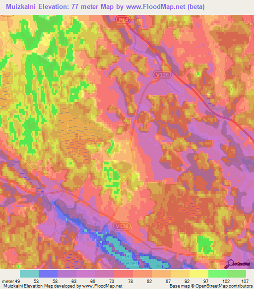 Muizkalni,Latvia Elevation Map