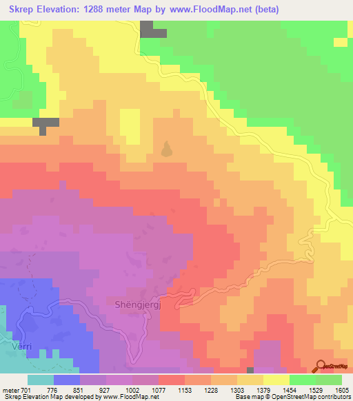 Skrep,Albania Elevation Map