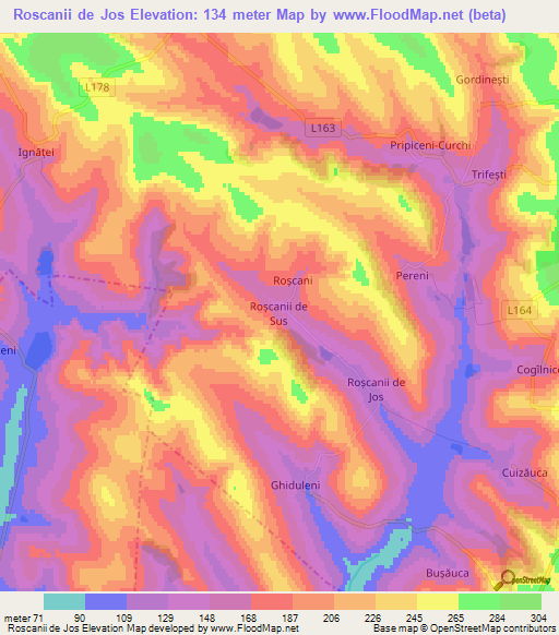 Roscanii de Jos,Moldova Elevation Map