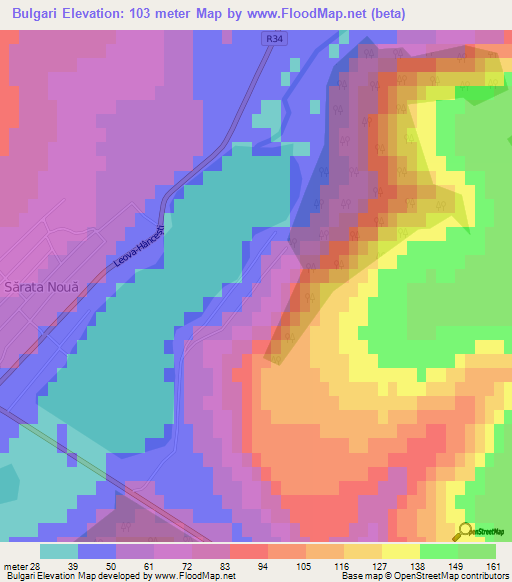 Bulgari,Moldova Elevation Map