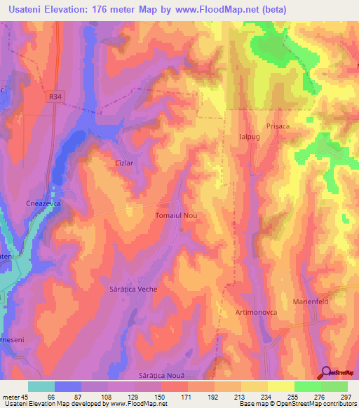 Usateni,Moldova Elevation Map