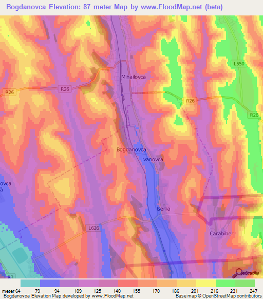 Bogdanovca,Moldova Elevation Map