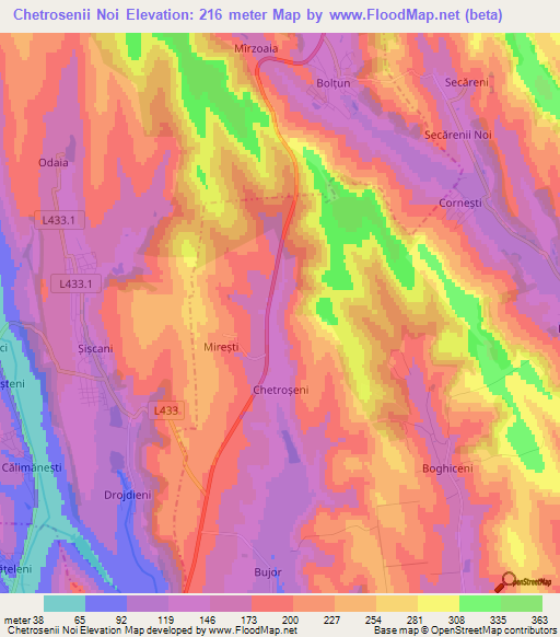 Chetrosenii Noi,Moldova Elevation Map