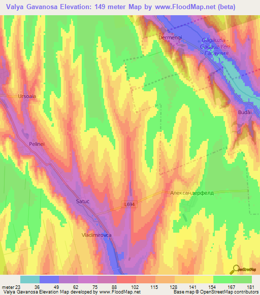 Valya Gavanosa,Moldova Elevation Map