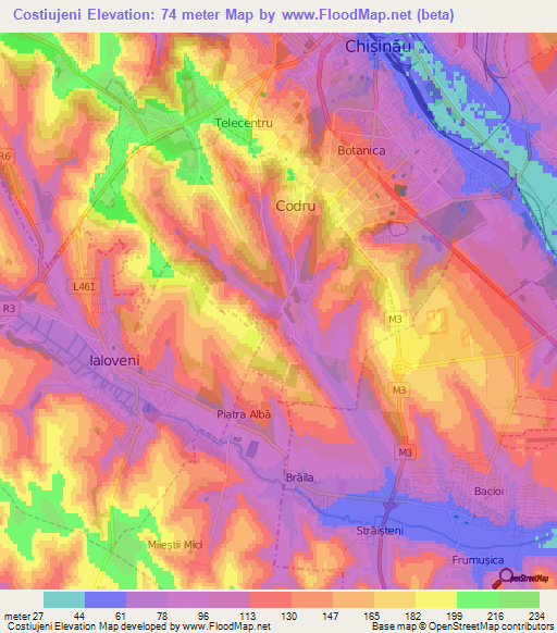 Costiujeni,Moldova Elevation Map