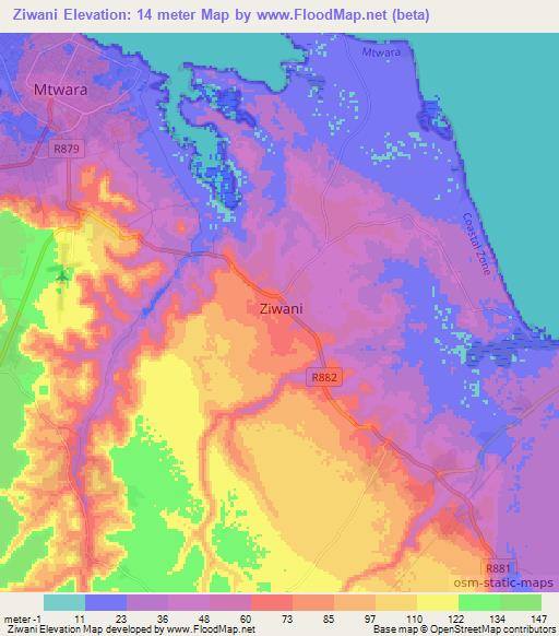 Ziwani,Tanzania Elevation Map