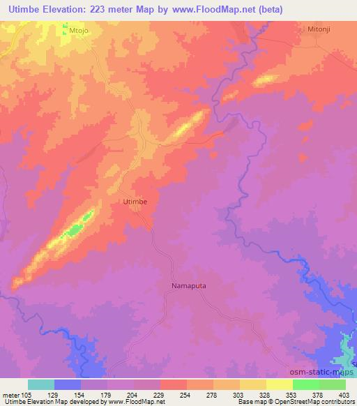 Utimbe,Tanzania Elevation Map