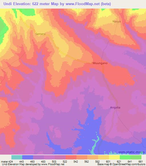 Undi,Tanzania Elevation Map