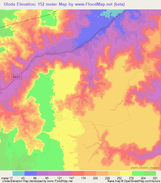 Uloda,Tanzania Elevation Map