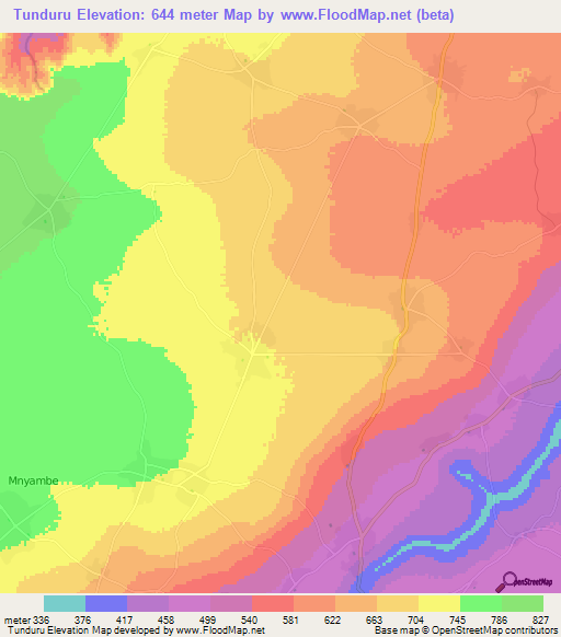 Tunduru,Tanzania Elevation Map