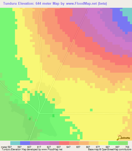 Tunduru,Tanzania Elevation Map