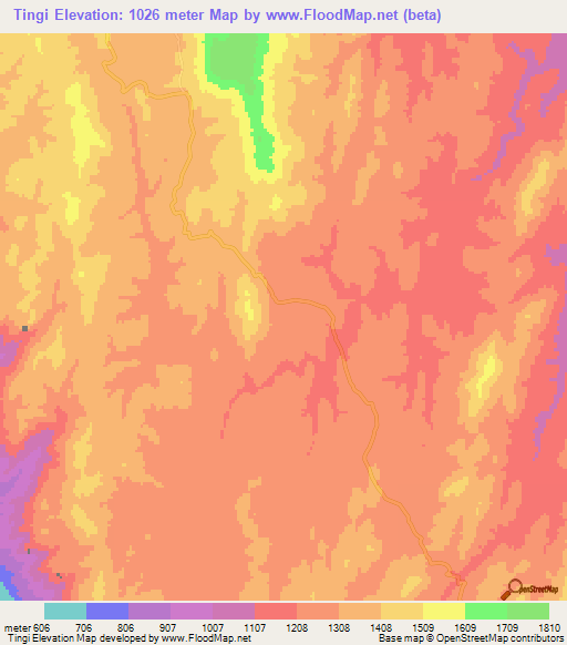 Tingi,Tanzania Elevation Map