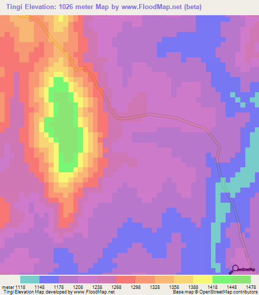 Tingi,Tanzania Elevation Map