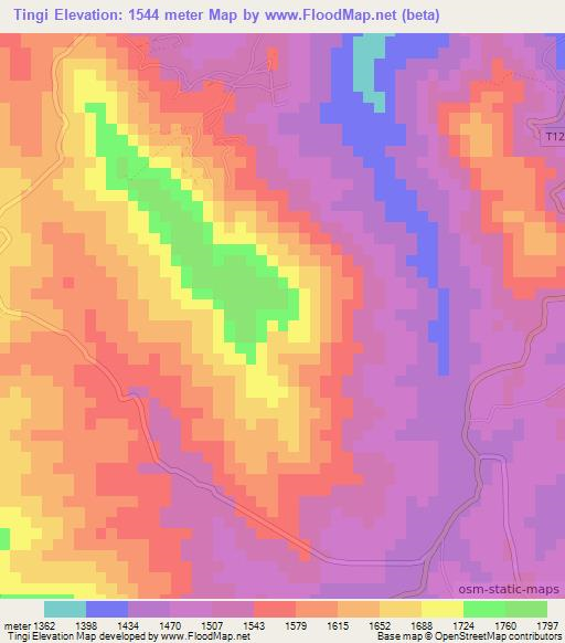 Tingi,Tanzania Elevation Map