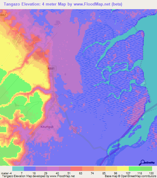 Tangazo,Tanzania Elevation Map