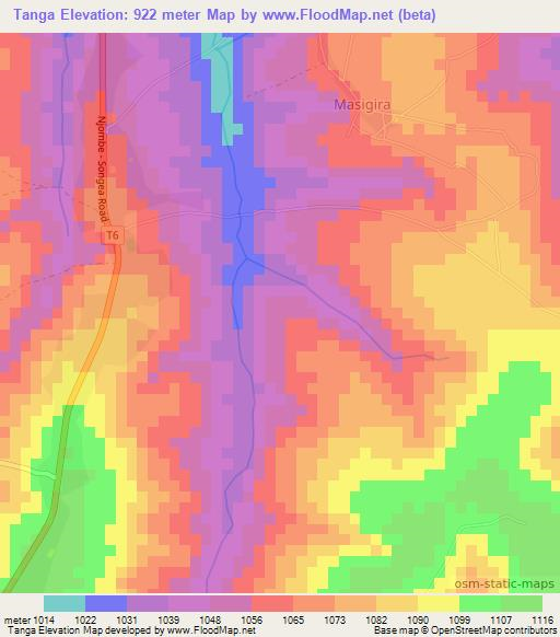 Tanga,Tanzania Elevation Map