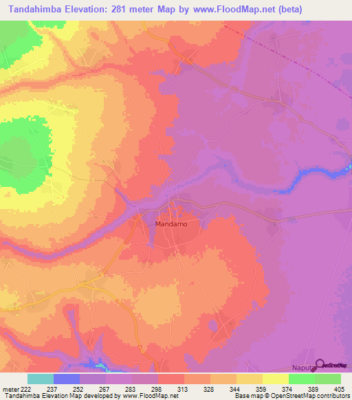 Tandahimba,Tanzania Elevation Map