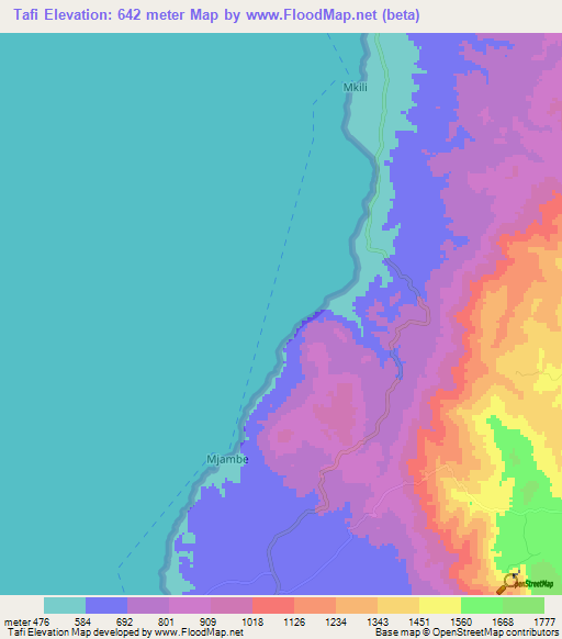 Tafi,Tanzania Elevation Map