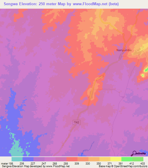 Sengwa,Tanzania Elevation Map