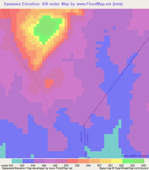 Sasawara,Tanzania Elevation Map