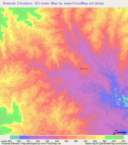 Rutando,Tanzania Elevation Map