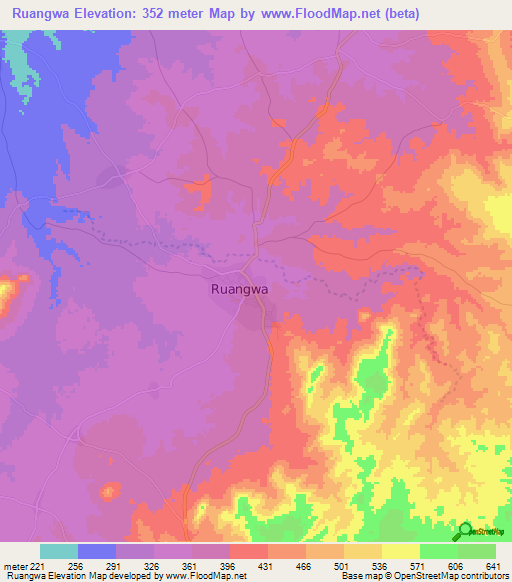 Ruangwa,Tanzania Elevation Map