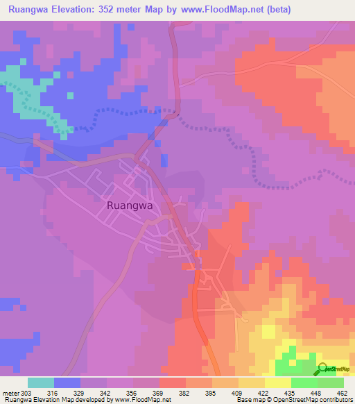 Ruangwa,Tanzania Elevation Map