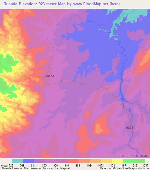 Ruanda,Tanzania Elevation Map