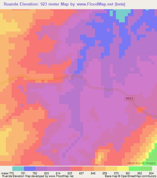 Ruanda,Tanzania Elevation Map