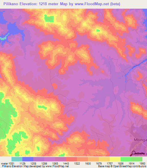 Pilikano,Tanzania Elevation Map