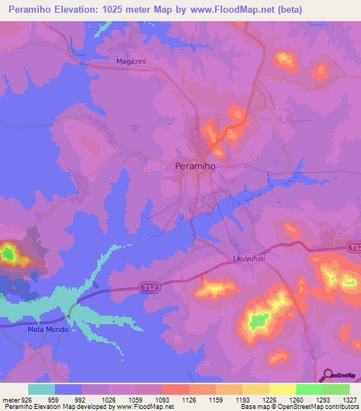 Peramiho,Tanzania Elevation Map