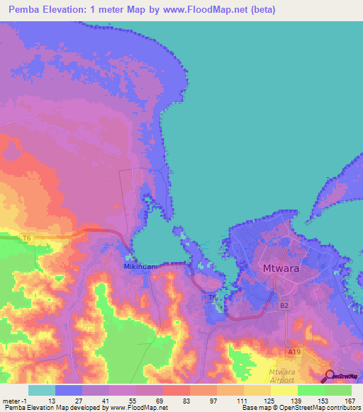 Pemba,Tanzania Elevation Map