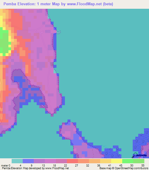 Pemba,Tanzania Elevation Map