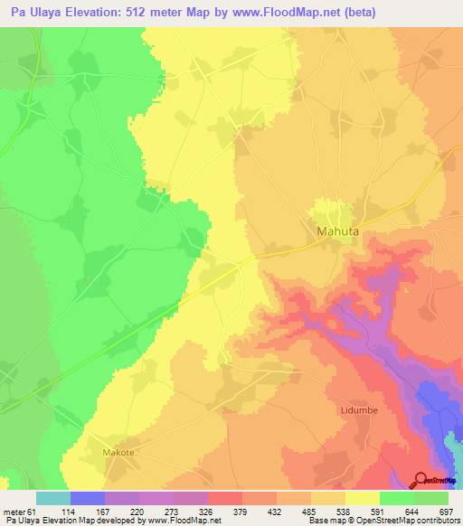 Pa Ulaya,Tanzania Elevation Map