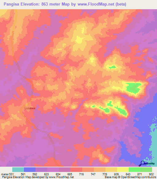 Pangisa,Tanzania Elevation Map